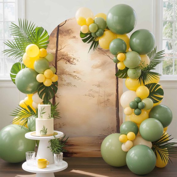 Impressionist Style Arch Backdrop Cover, 6.6FT, Abstract Brown Hazy Forest Tree Spandex Arch Covers Double-Sided Backdrop for Wedding Birthday Party Photo Background Decoration
