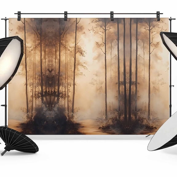Impressionist Style Backdrop for Photography, Abstract Brown Hazy Forest Tree Photo Backdrop Portrait Background Party Banner Photo Backgrounds for Studio Booth Props, 7x5ft