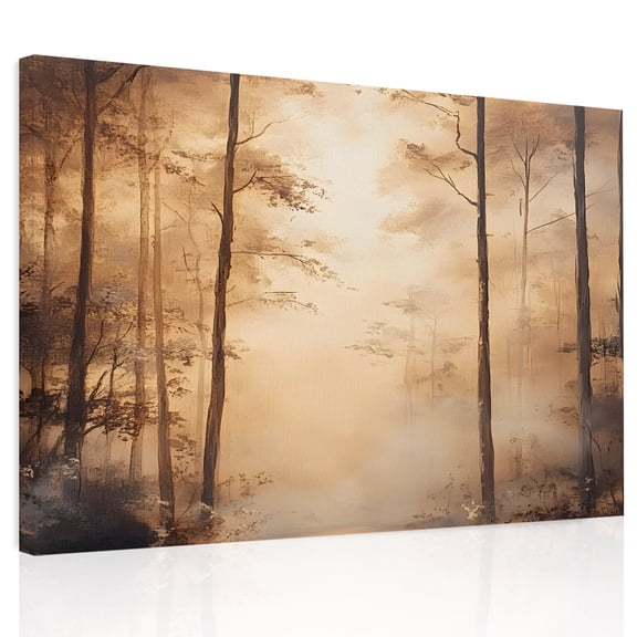 Impressionist Style Canvas Print Wall Art, Abstract Brown Hazy Forest Tree Wall Decor Modern Artwork Paintings Pictures for Living Room Framed and Stretched Ready to Hang, 12" x 16"