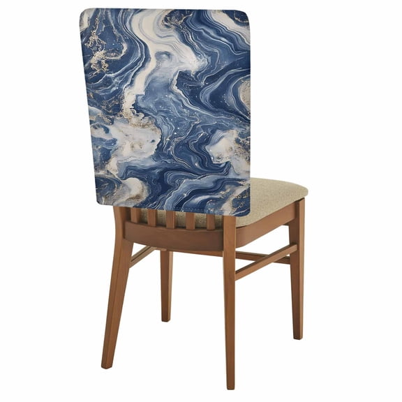 Impressionist Style Chair Back Covers Set of 1, Gray Blue Swirling Line Stretch Dining Chair Back Slipcovers Removable Seat Cover for Kitchen Restaurant Hotel Cafe