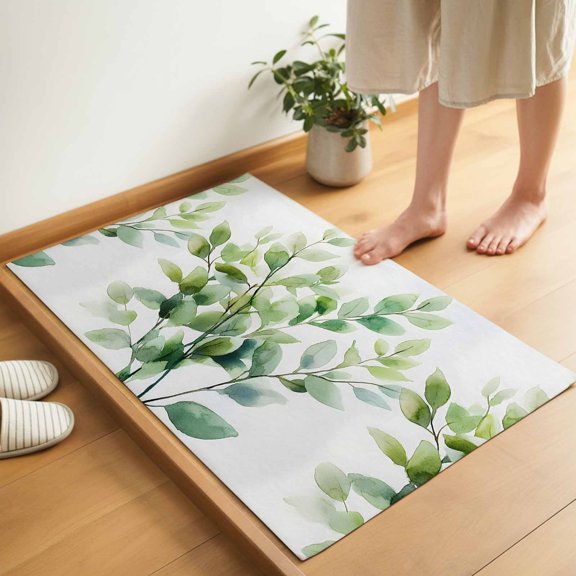 Impressionist Style Door Mat 16x24 Inch Modern Style Green Breach Entryway Rug with Non-Slip Rubber, Inside Floor Mats Front Door Rug for Living Room Bathroom Bedroom Home Office