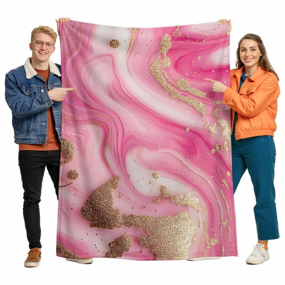 Impressionist Style Flannel Blanket for Bed,Travel and Camping, Abstract Gold Pink Gradient Super Soft Cozy Blanket for All Seasons 40"x50"