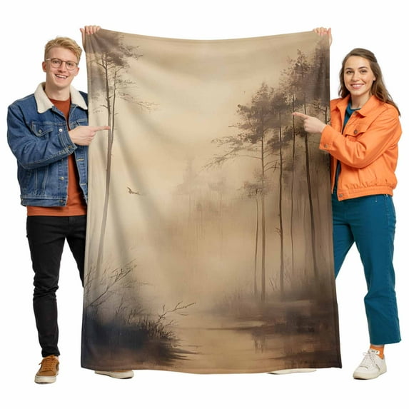 Impressionist Style Flannel Blanket for Bed,Travel and Camping, Abstract Hazy Brown Forest Tree Super Soft Cozy Blanket for All Seasons 32"x48"