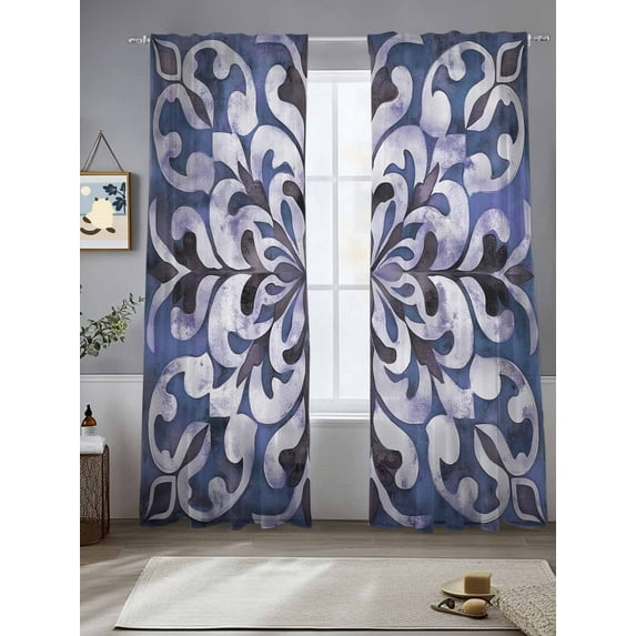 Impressionist Style Flowers Sheer Curtains 96 Inches Long 2 Panels Modernism Design Light Filtering Semi Sheer Window Curtains Drapes for Bedroom Living Room 52"x96"