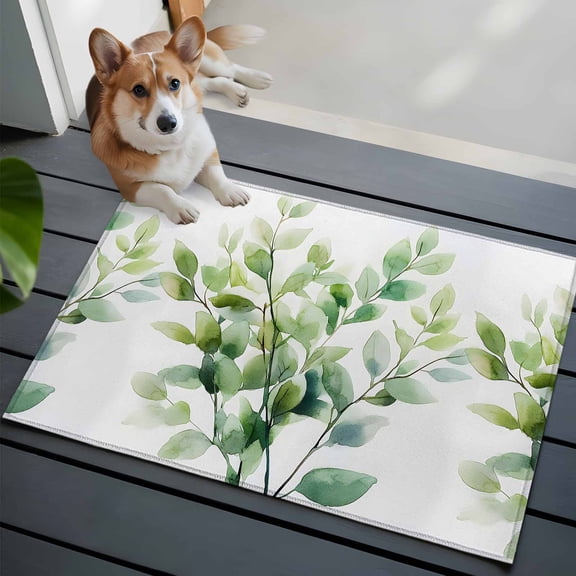 Impressionist Style Front Door Rugs 2x3 ft Modern Style Green Breach Small Rug for Entryway Non Slip Washable Bathroom Door Mat Absorbent Floor Mat for Indoor Entrance