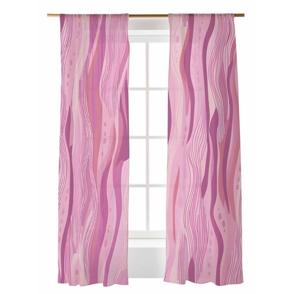 Impressionist Style Sheer Curtains 108 Inch Long 2 Panels, Abstract Pink Gradient Minimalist Light Filtering Rod Pocket Semi Sheer Curtains, Sheer Voile Drapes for Living Room Bedroom, 52"x108"