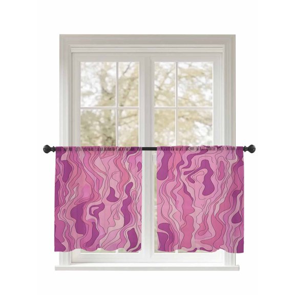 Impressionist Style Sheer Curtains 54 Inch Long 2 Panels, Abstract Modern Pink Gradient Light Filtering Rod Pocket Semi Sheer Curtains, Sheer Voile Drapes for Living Room Bedroom, 52"x54"