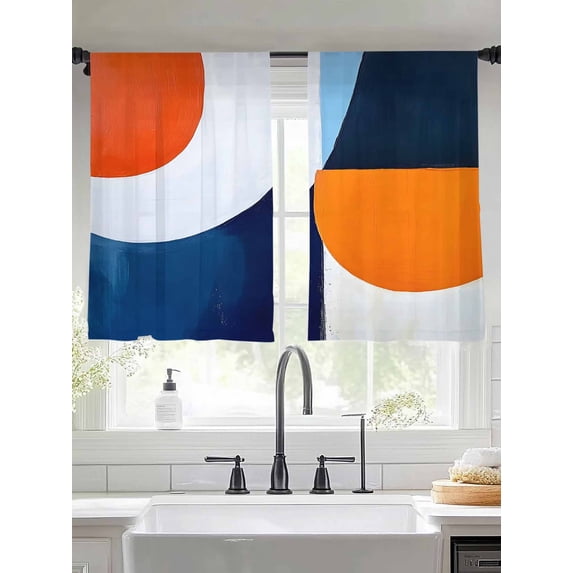 Impressionist Style Sheer Curtains 54 Inches Long 2 Panels Abstract Blue Yellow Collage Art Light Filtering Semi Sheer Window Curtains Drapes for Bedroom Living Room 52"x54"