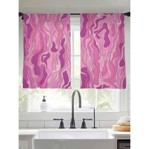 Impressionist Style Sheer Curtains 54 Inches Long 2 Panels Abstract Modern Pink Gradient Light Filtering Semi Sheer Window Curtains Drapes for Bedroom Living Room 52"x54"