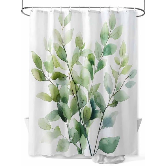 Impressionist Style Shower Curtain, Modern Style Green Breach Waterproof Shower Curtain Set with 12 Hooks Lightweight Washable Fabric Shower Curtains for Bathroom 48x72 Inches