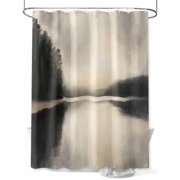 Impressionist Style Shower Curtain Set ，Waterproof Fabric Shower Curtains Hazy Lake Minimalist Style Tree Shower Curtains for Bathroom,Bathroom Decor 72"x84"
