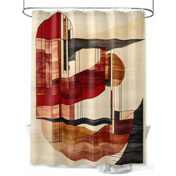 Impressionist Style Shower Curtain Set ，Waterproof Fabric Shower Curtains Red Beige Soft Color Block Shower Curtains for Bathroom,Bathroom Decor 54x"78"