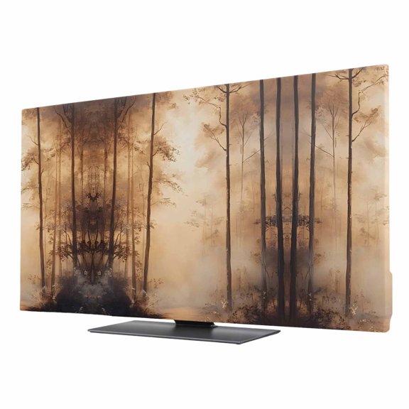 Impressionist Style TV Dust Cover 24 Inch, Abstract Brown Hazy Forest Tree Computer Monitor Cover Dustproof Stretchable Indoor TV Screen Protector for LED LCD Universal Monitors