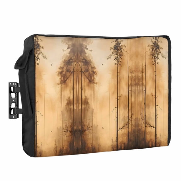 Impressionist Style Waterproof Outdoor TV Cover, Abstract Art Forest Trees Color Block Outside Weatherproof TV Enclosures for 70 to 75 Inch LCD Television Shield Flat Screen Protectors