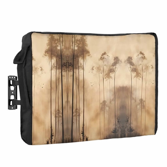 Impressionist Style Waterproof Outdoor TV Cover, Abstract Brown Forest Trees Outside Weatherproof TV Enclosures for 48 to 50 Inch LCD Television Shield Flat Screen Protectors