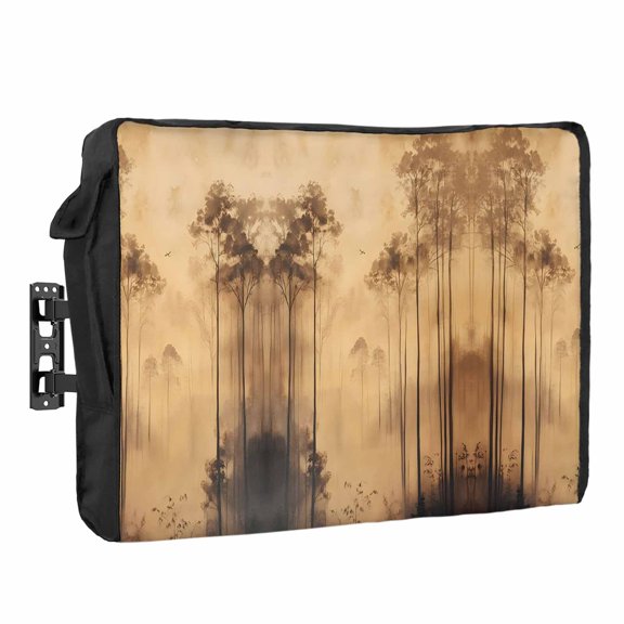 Impressionist Style Waterproof Outdoor TV Cover, Abstract Hazy Brown Forest Trees Outside Weatherproof TV Enclosures for 70 to 75 Inch LCD Television Shield Flat Screen Protectors