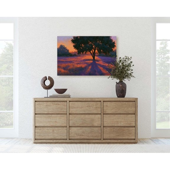 Impressionist Sunset Tree Golden Hour Meadow Wall Art Unframed Paper Print
