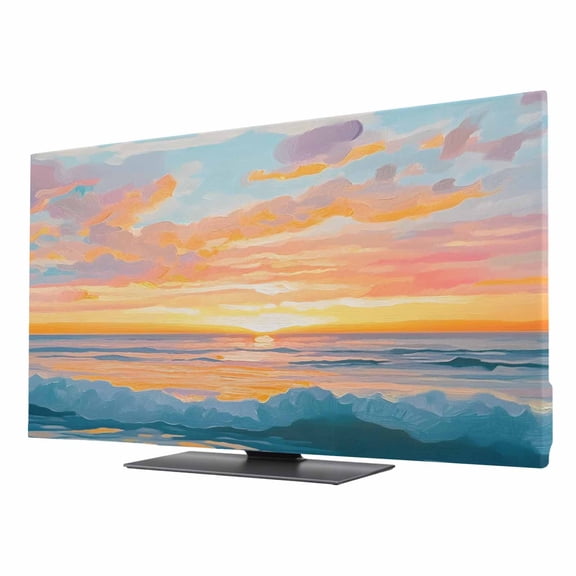 Impressionist TV Dust Cover 24 Inch, Abstract Marine Beach Sunset Oil Painting Computer Monitor Cover Dustproof Stretchable Indoor TV Screen Protector for LED LCD Universal Monitors