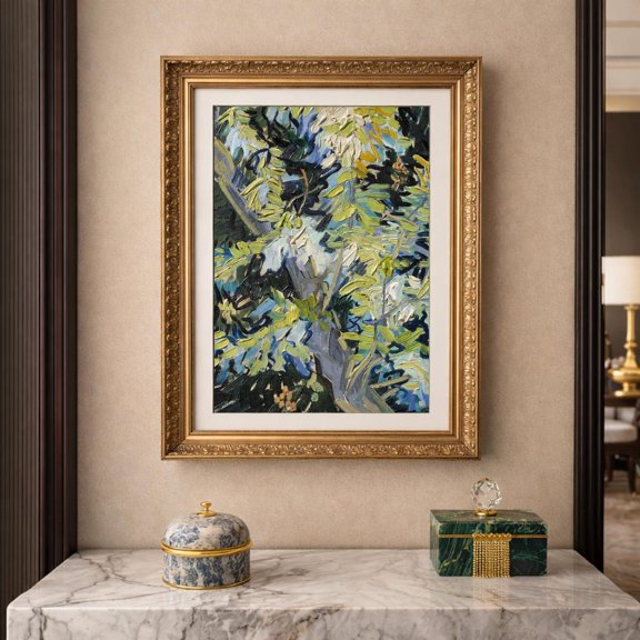 Impressionist Tree Branch Green Foliage Blossoms Vintage Landscape Farmhouse Country Nature Wall Decor Unframed Paper Print