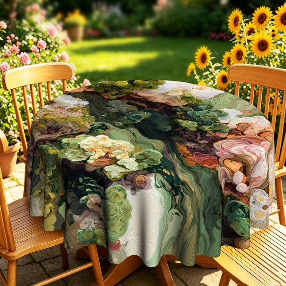 Impressionist Van Gogh Style Floral 2D Print Round Tablecloth, Decorative Table Cover for Kitchen Dining, Outdoor Backyard Patio Garden Parties, Artistic Garden & Housewarming Decor