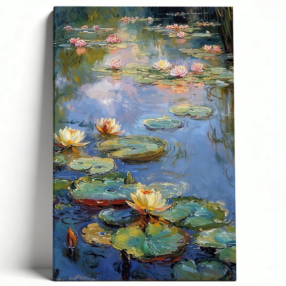 Impressionist Water Lily Pond Framed Canvas Wall Art - Serene Monet-Inspired Floral Decor - Modern Home Decor for Living Room, Bedroom, and Spa 8*12inch(20*30cm)