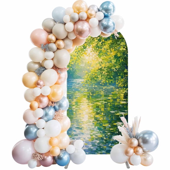 Impressionist Wedding Arch Backdrop Cover 4FT ,Spandex Fitted Oil Painting Rippling Sunlit River Wedding Arch Covers Round Top Chiara Arches Backdrop Stand Cover for Birthday Party Ceremony Banquet