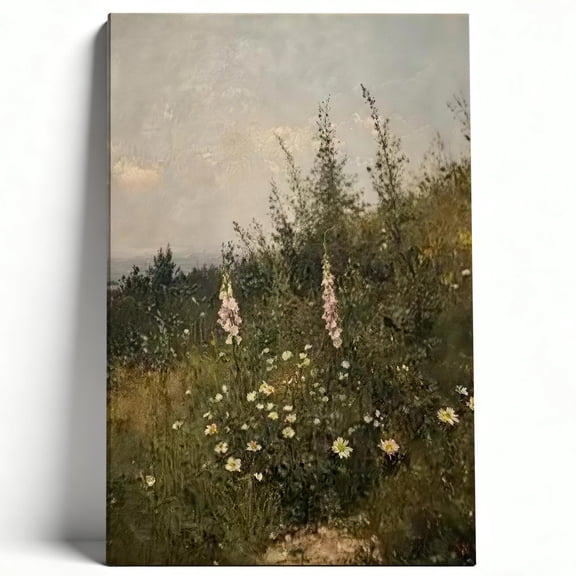 Impressionist Wildflower Meadow Canvas Wall Art, Vintage Landscape Oil Painting, Framed Pastel Floral Field Decor, Dreamy Nature Scenery for Bedroom & Living Room 8*12inch(20*30cm)
