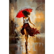 Impressionist Woman with Red Umbrella Poster   Romantic Rain Street Art  Rolled Canvas