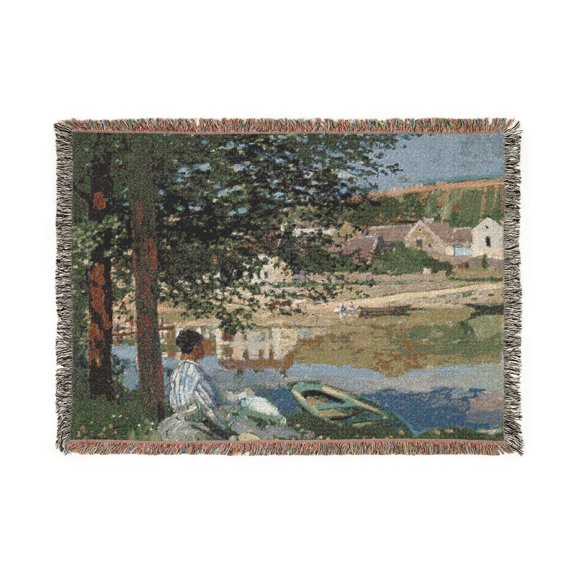 Impressionist on the Bank of Seine Bennecourt Woven Throw Blanket, 100% Cotton, Fringed Edges