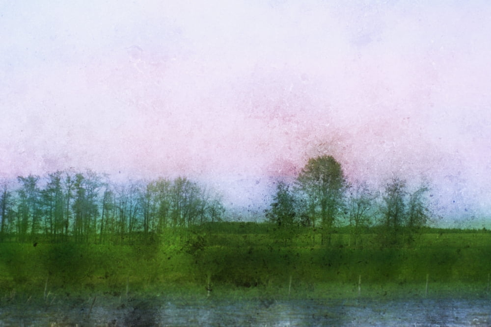 Impressionistic style of trees on the horizon in spring rocky mountain house alberta canada Canvas Art - Roberta Murray Design Pics (38 x 24)
