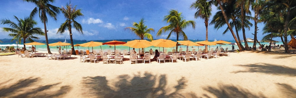 Impressionistic view of tourists on the beach Boracay Philippines Canvas Art - Panoramic Images (36 x 12)