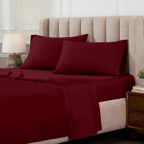 Impressions Anathema Egyptian Cotton Solid Deep Pocket Sheet Set, Queen, Burgundy, 4-Pieces