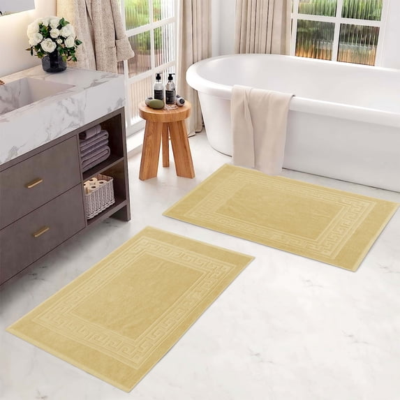 Superior Egyptian Cotton 900 GSM Greek Key Border 2-Piece Bath Mat Set, Yellow