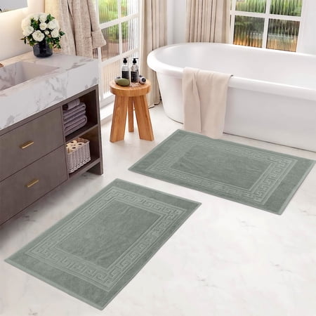 Superior Egyptian Cotton 900 GSM Greek Key Border 2-Piece Bath Mat Set, Sage