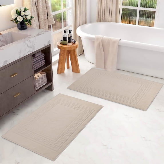 Superior Egyptian Cotton 900 GSM Greek Key Border 2-Piece Bath Mat Set, Ivory
