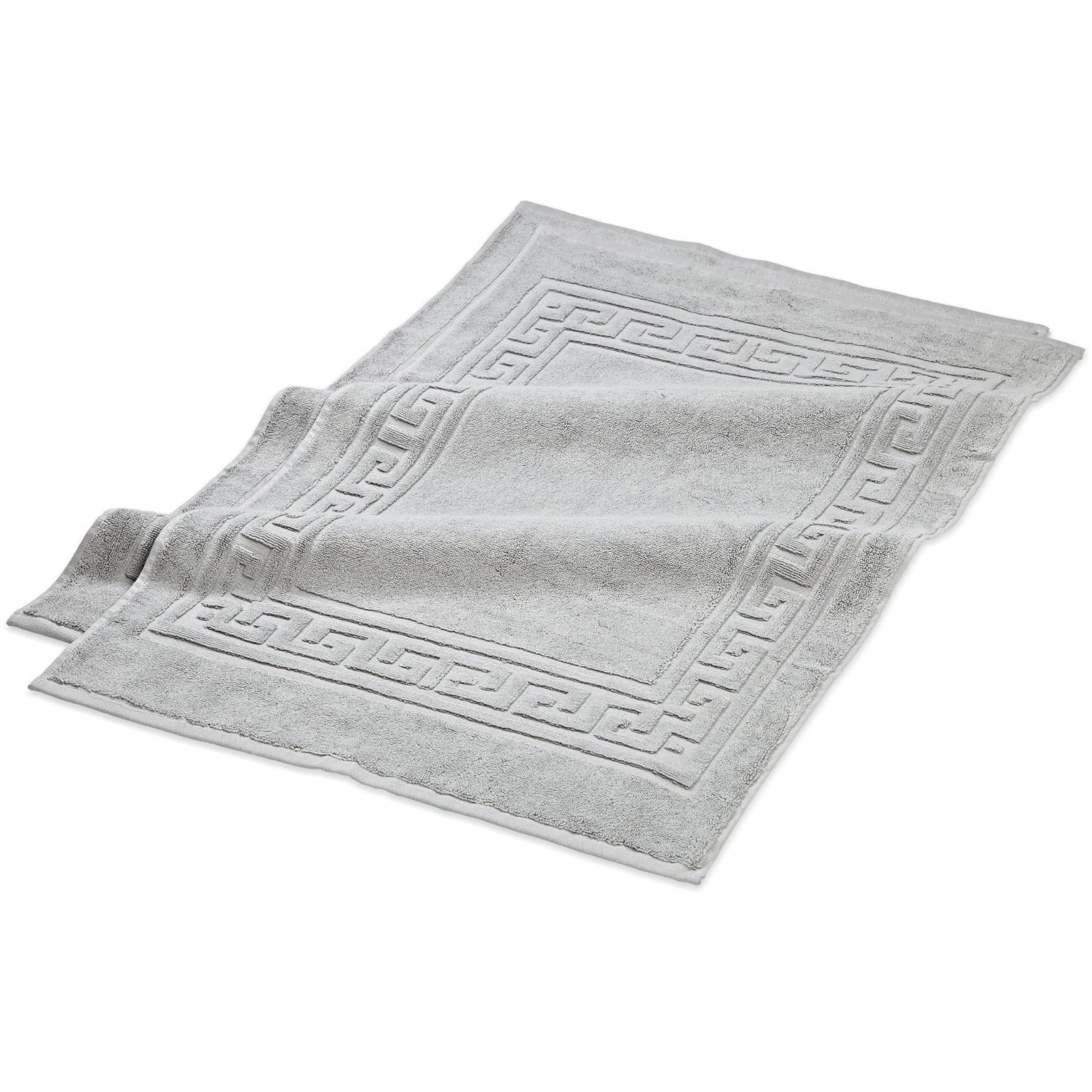 Silver 2-Piece Cotton Bath Mat Set with Meander Border
