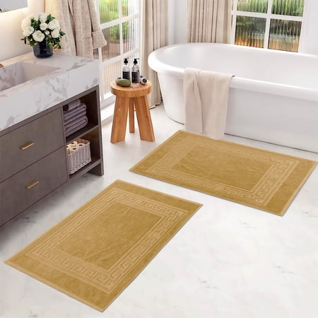 Superior Egyptian Cotton 900 GSM Greek Key Border 2-Piece Bath Mat Set, Toast