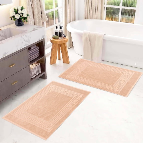 Superior Egyptian Cotton 900 GSM Greek Key Border 2-Piece Bath Mat Set, Peach