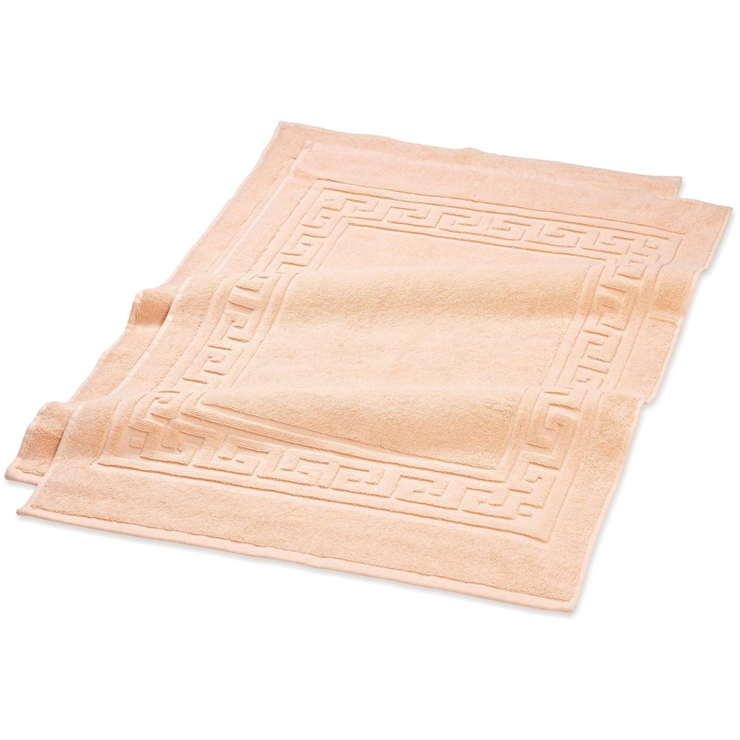 Peach Cotton Bath Mat Set with Greek Key Border