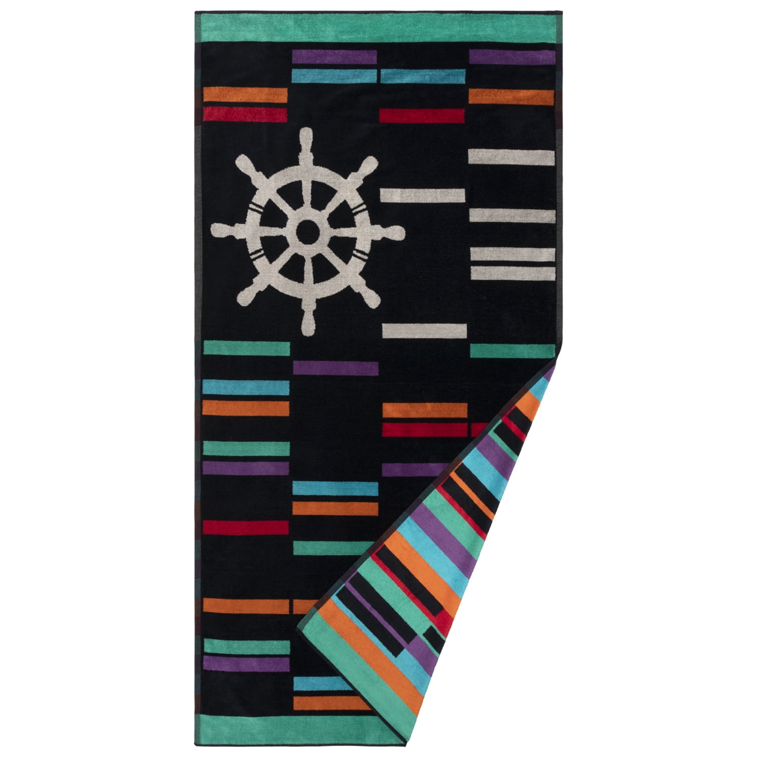 Retro Spin Wheel Black Cotton Oversized Beach Towel