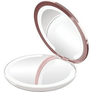Impressions Coco LED Compact Mirror with Dimmer Button, Round Makeup Mini Travel Mirror with 7X Magnifying Glass (White)