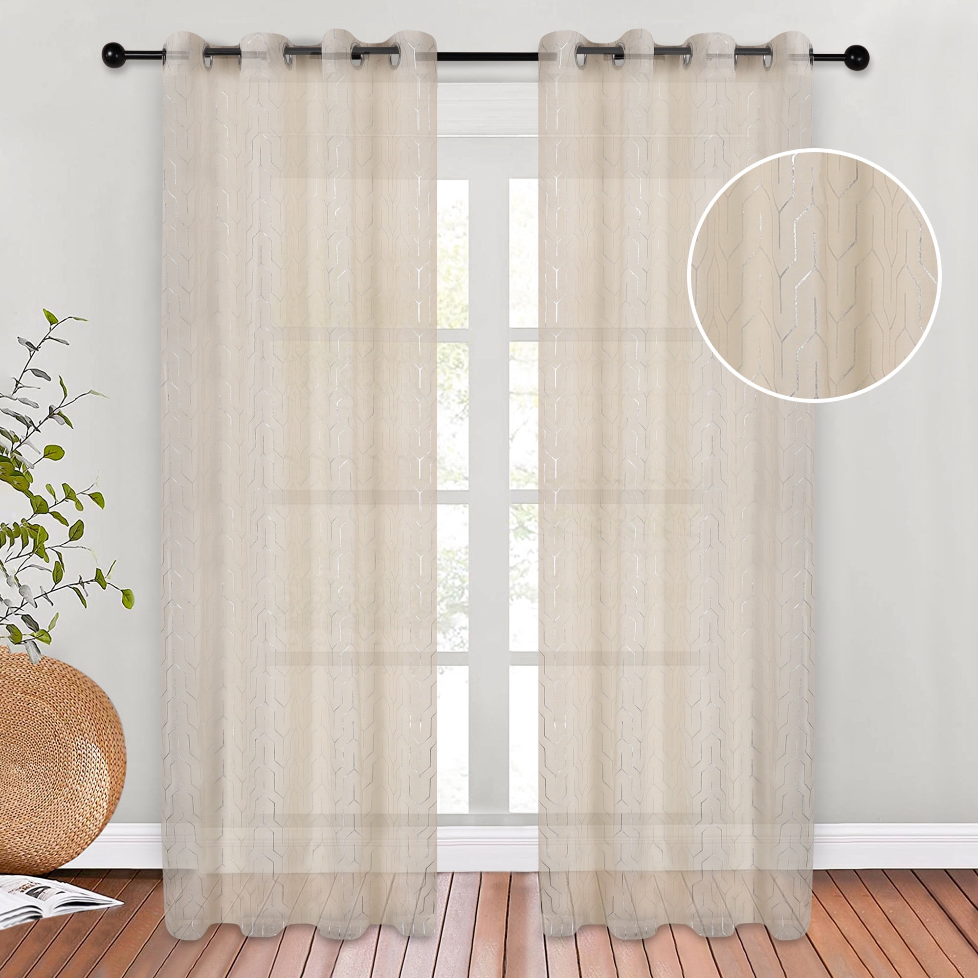 Ivory Sheer Polyester Grommet Curtain Panels, 52" x 63"