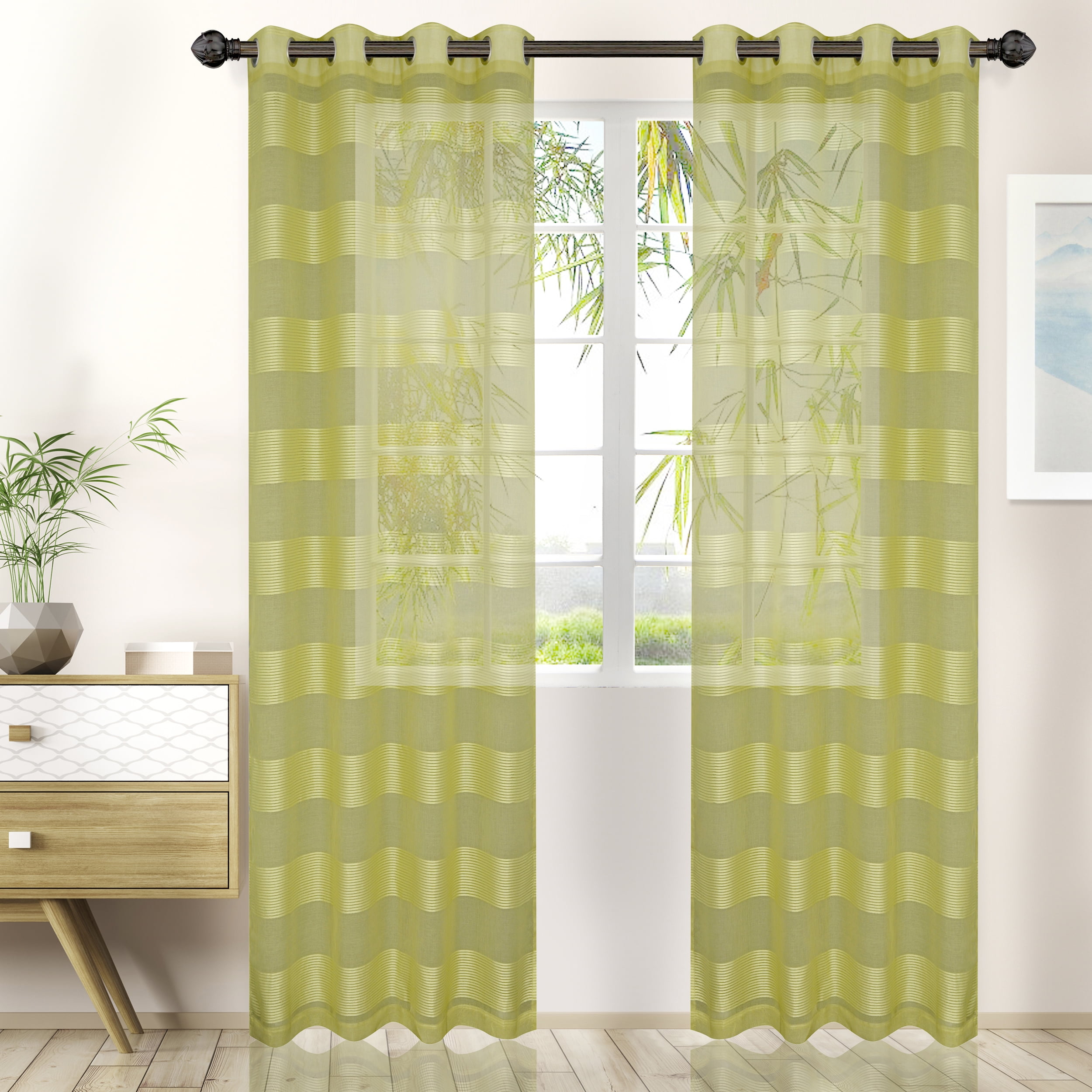 Lime Sheer Polyester Grommet Curtain Panel Pair for Kids