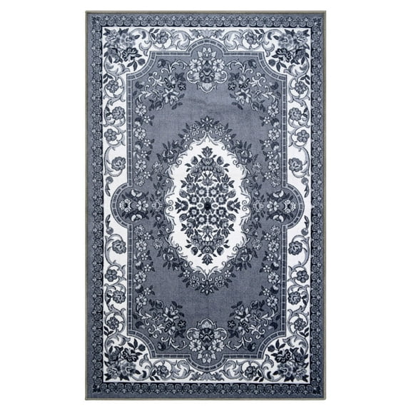 Impressions Floral Transitional Modern Washable Area Rug, Gray