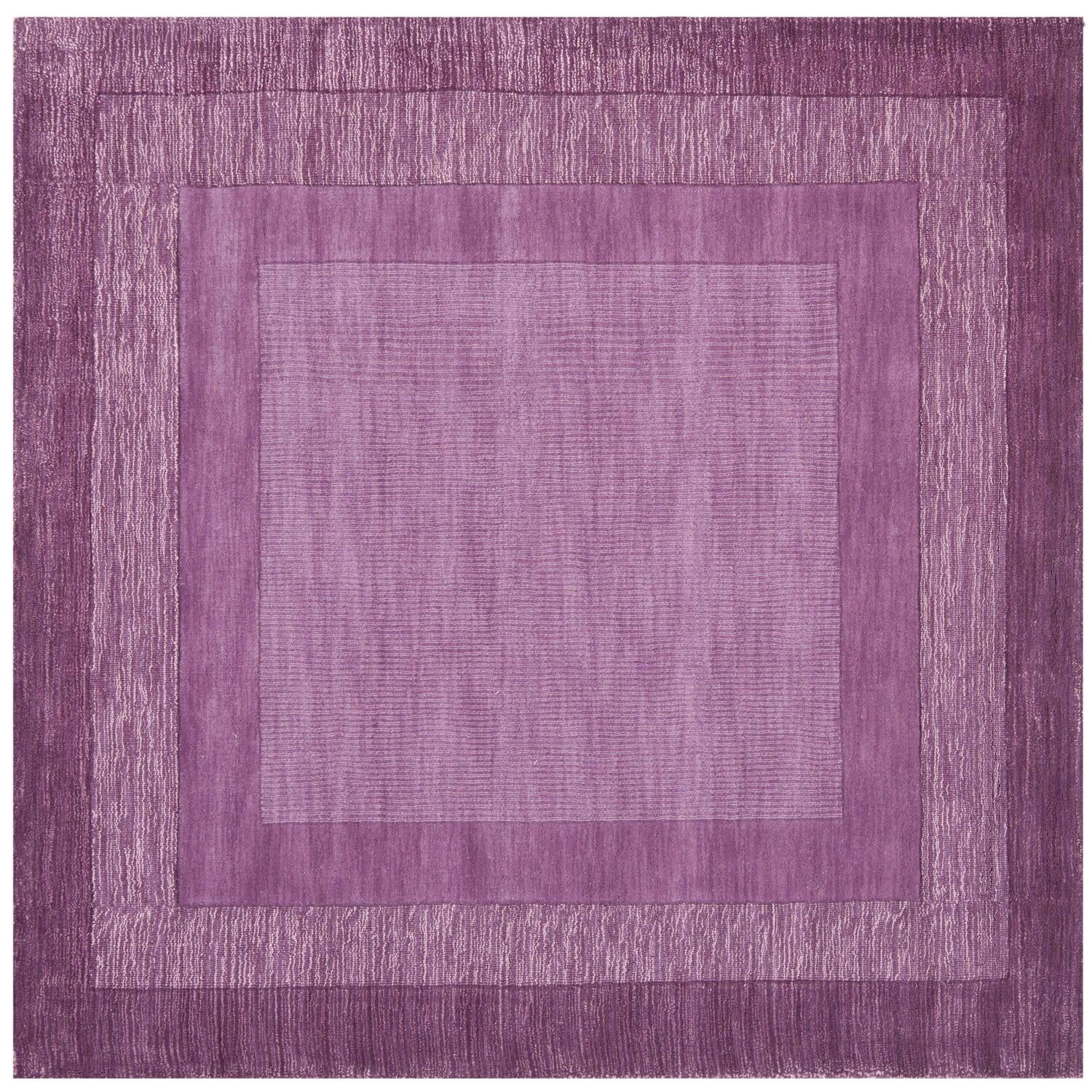 Fuchsia and Purple 6' Square Handmade Wool Rug