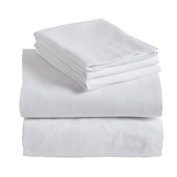 Impressions Haseeb Fleur-de-Lis or Solid Cotton Flannel Deep Pocket Sheet Set, Queen, White