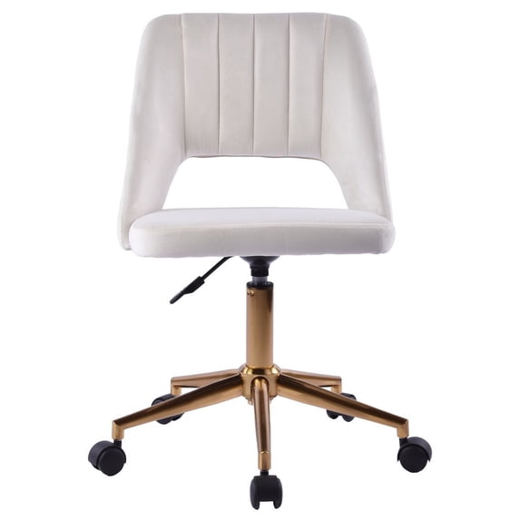 Impressions Maya Swivel Vanity Chair with 360 Degree Rotation, Modern Makeup Desk Seat (White Velvet)