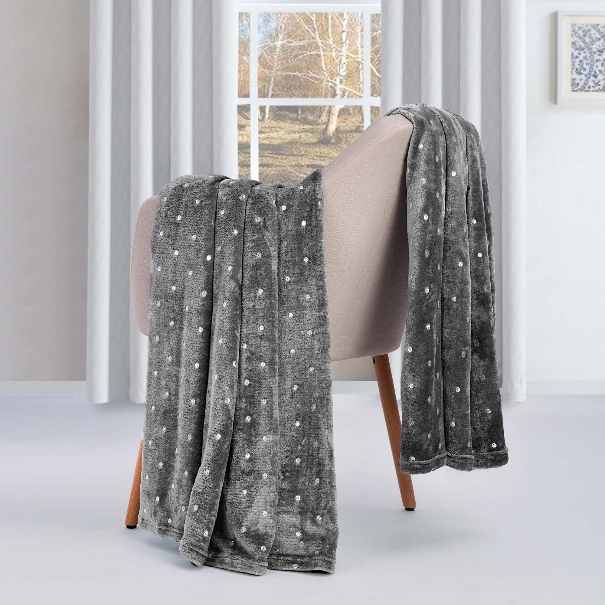 Gray Polka Dot Reversible Fleece Throw Blanket