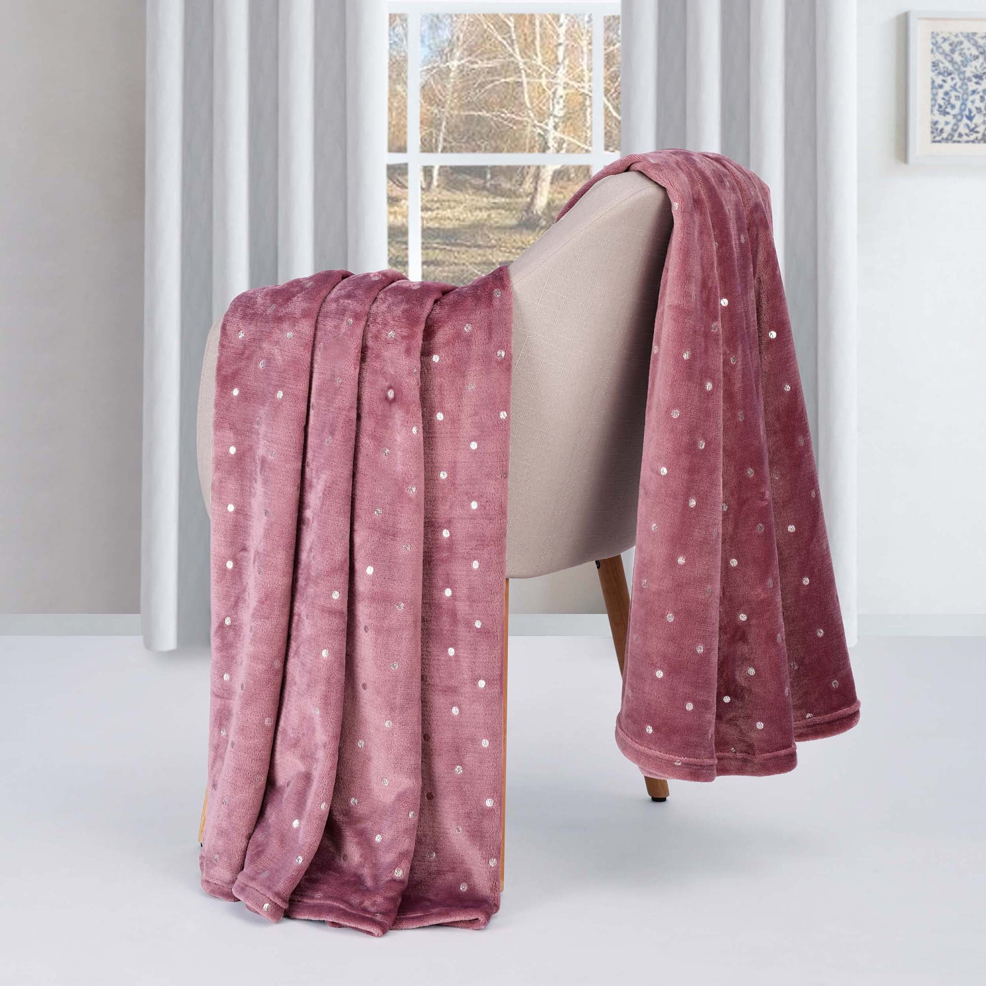 Mauve Polka Dot Reversible Fleece Throw Blanket