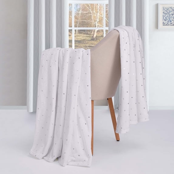 Superior Fleece Plush Fluffy Soft Blanket, Polka Dot White, Throw